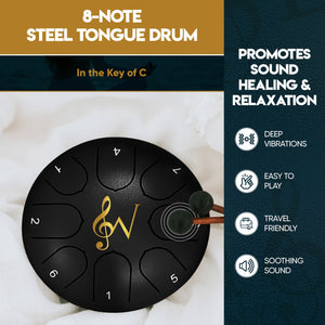 Steel Tongue Drum 6-Inch 8-Notes: Black