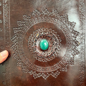 Large Brown Leather Green Stone Journal