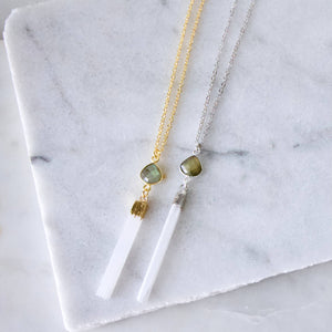 Labradorite and Selenite Necklace: GOLD