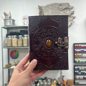 Celtic Triple Moon Yellow Stone Leather Journal