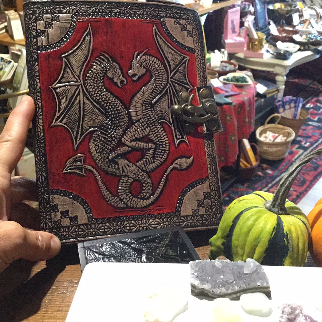 Vintage Red Leather Journal w/ Dragon