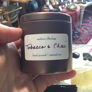Tobacco and chai tin candle