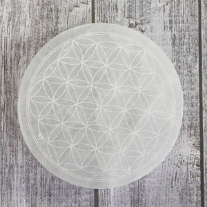 Selenite Round Charging Plate with Flower of Life
