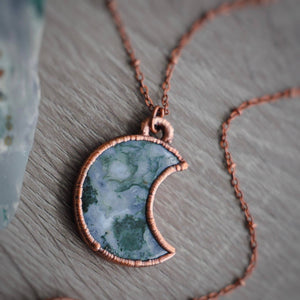 Moss Agate Crescent Moon Necklace