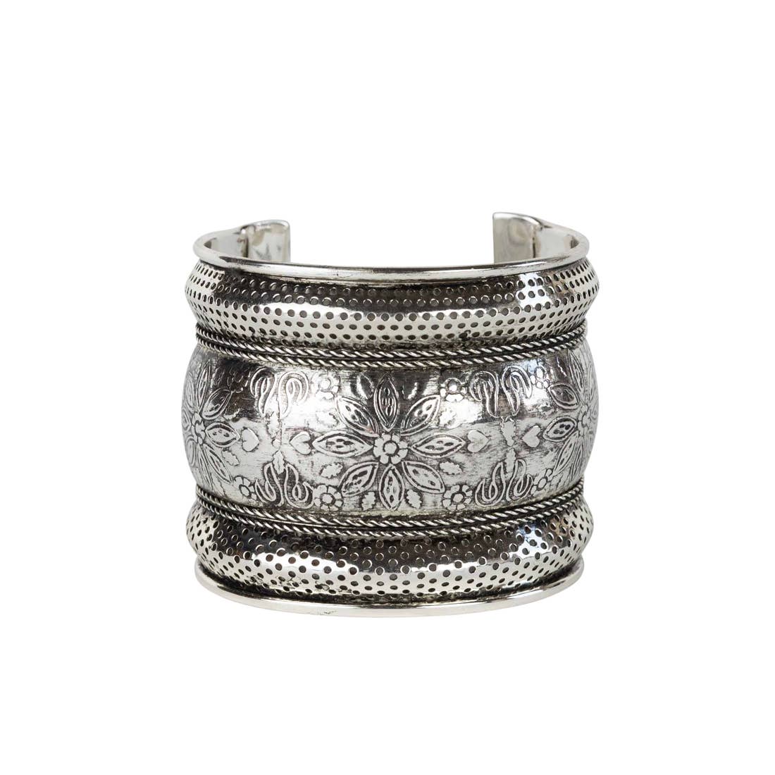 Floral Cuff Bracelet - Silver