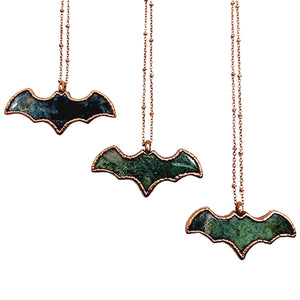 Moss Agate Bat Necklace