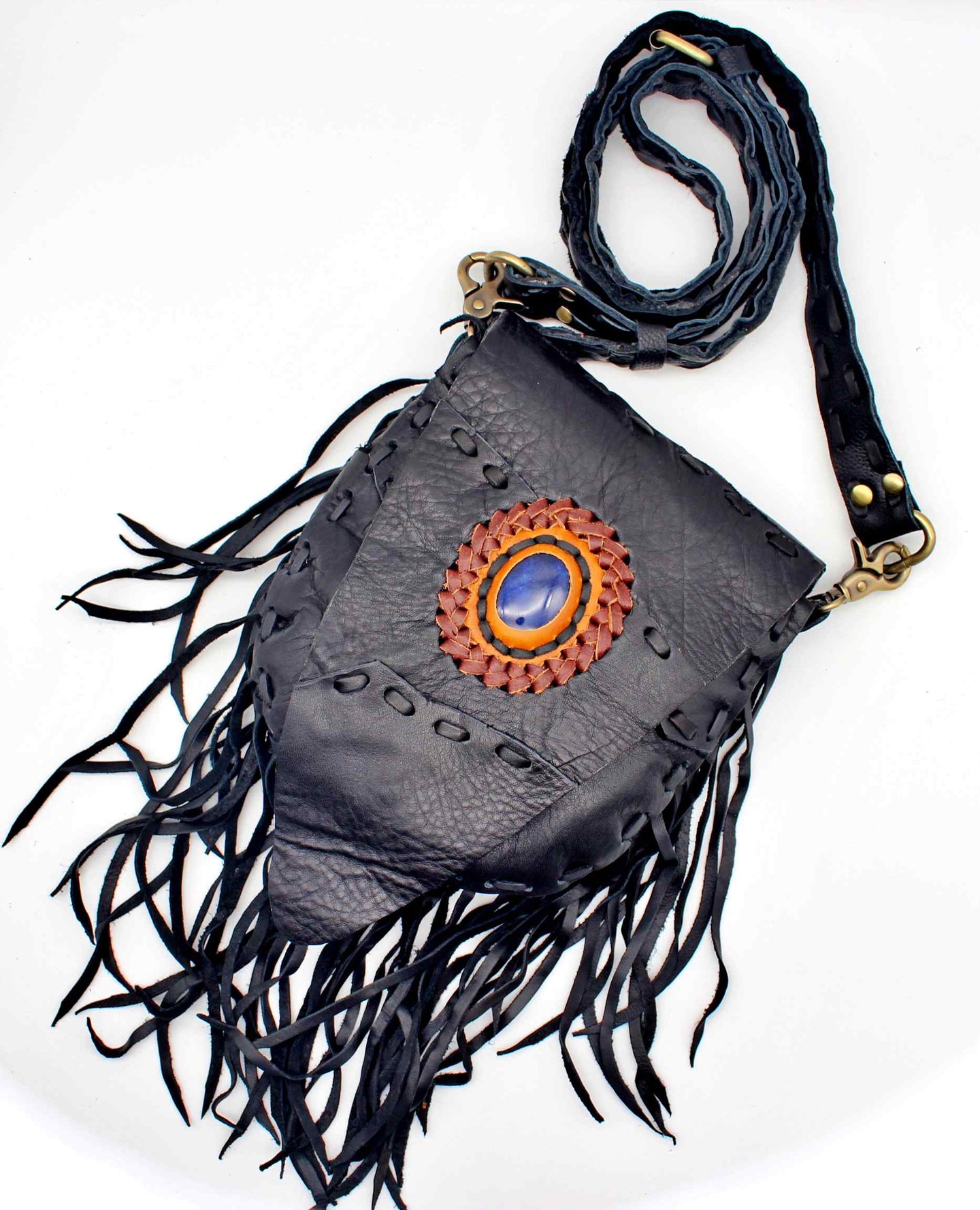 Leather Bohemian Saddle Bag With Fringe Purse