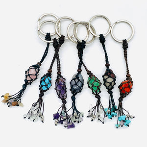 Handmade Macrame Gemstone Keychain with tassel (Changeable)