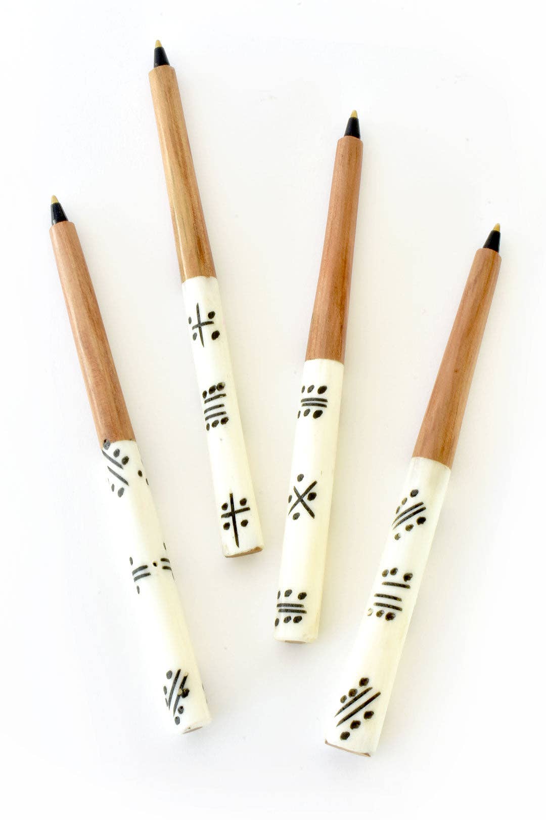 Kenyan White Bone Ink Pen with Black Designs