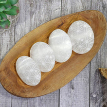 Selenite Palm Stone with Flower of Life  | Selenite Crystal
