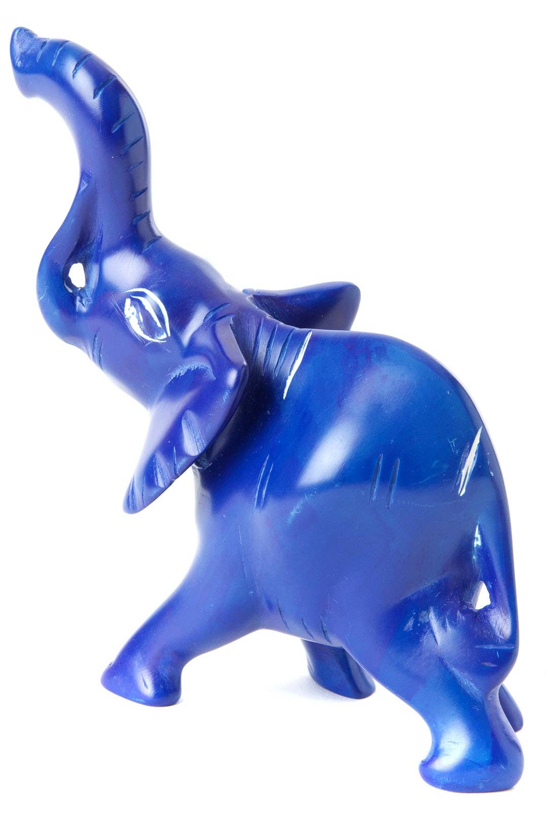 Large Blue Soapstone Trumpeting Elephant